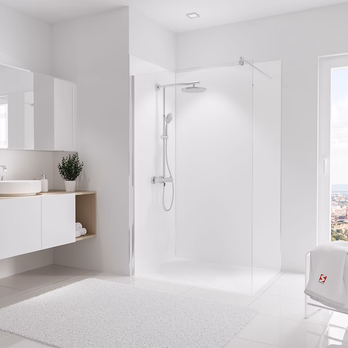 2 panneaux muraux de salle de bains l.90+120 x H.210 cm – blanc brillant, Schulte DécoDesign