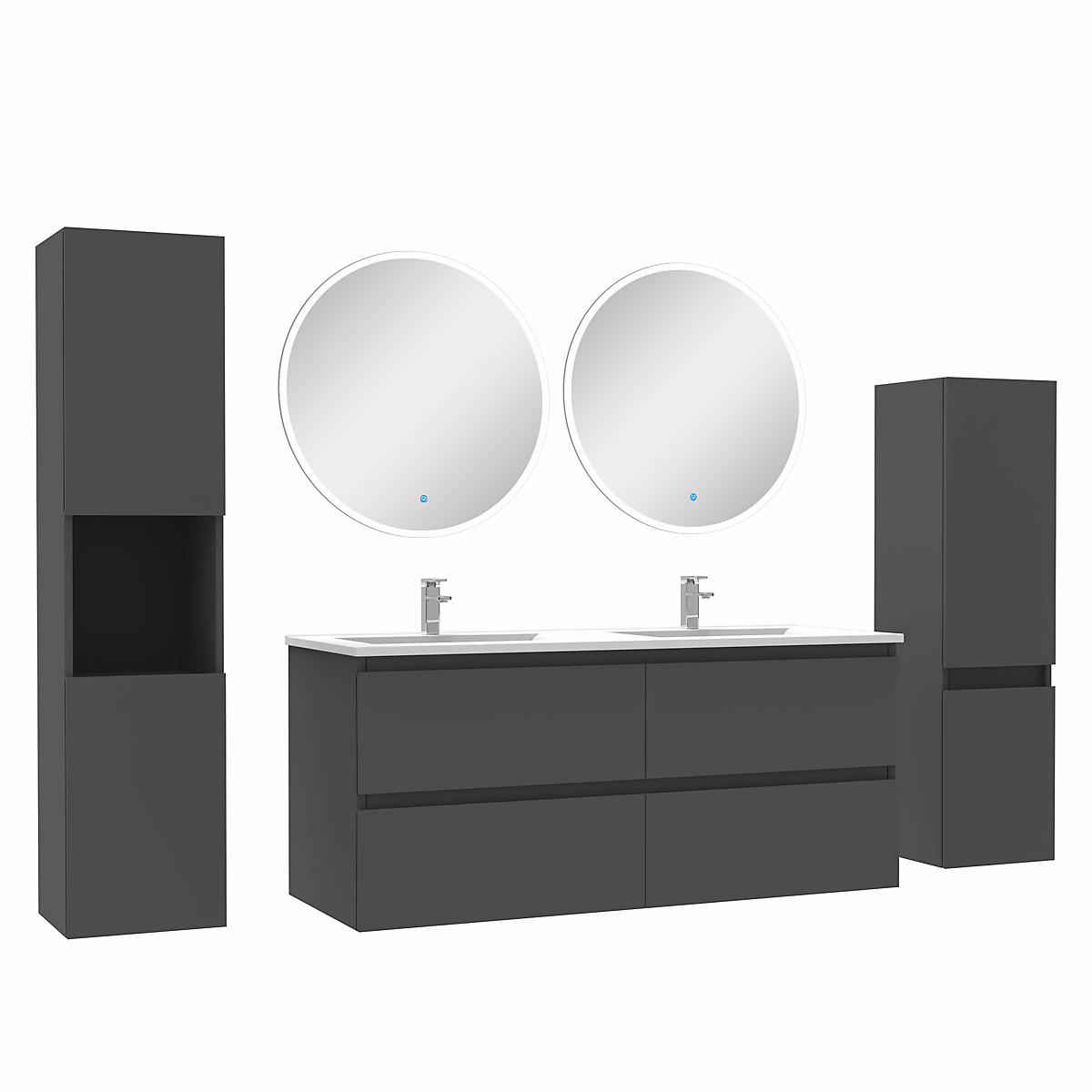 Ensemble meuble de salle de bains – Ensemble meubles Salle de Bain 120cm vasque + colonne + miroir rond mural Anthracite