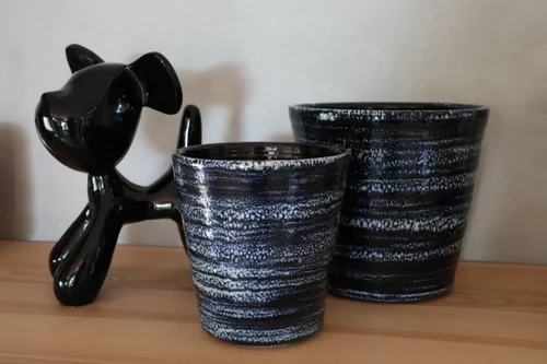 Pot en terre cuite émaillée bleu Nuit étoilée Les Poteries d’Albi Odyssée - Ø 18 x H 18 cm