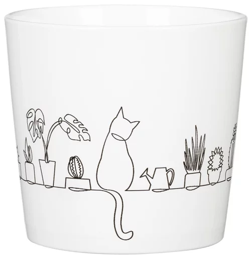 Cache-pot en céramique blanc motifs chat Scheurich 870 Catview - Ø 13 cm