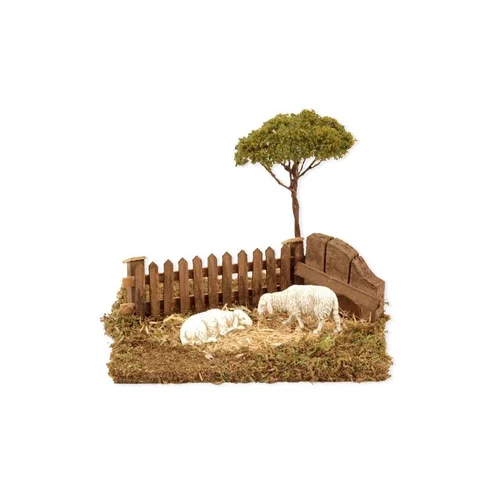 Barrière avec arbre et brebis Bertoni - 16 x 14 x 14 cm