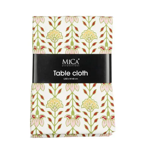 Nappe en coton recyclé crème à motifs rouges et verts Mica Corina - 250 x 140 cm