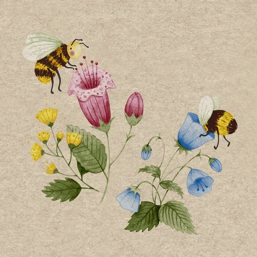Serviettes en papier recyclé 2 plis motif abeilles Bee flowerful x 25 - 33 x 33 cm