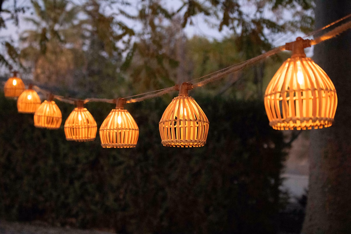 Guirlande lumineuse extérieur à énergie solaire bambou et toile de jute IP44 3W L.80 cm Lucia New Garden – Réf. QNQLVECGP8332380138