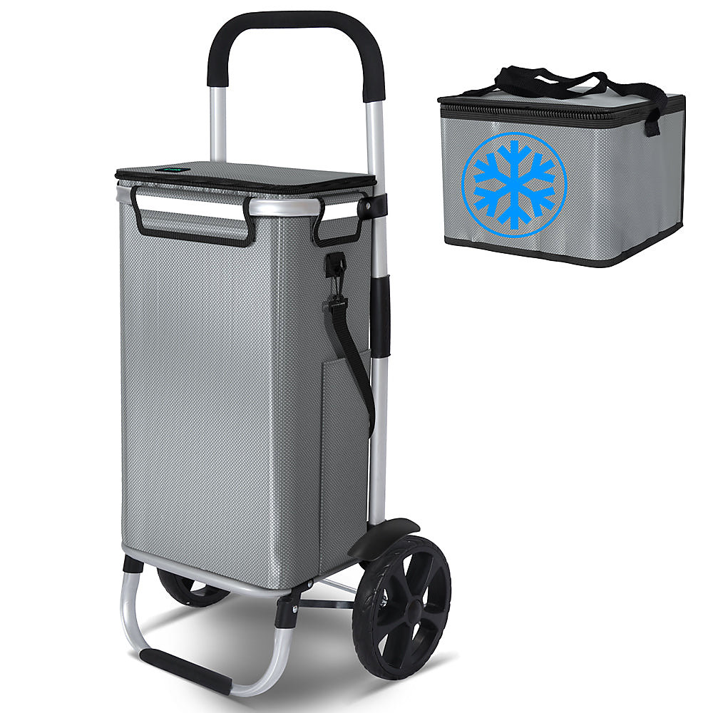 Chariot de course pliable aluminium 2 roues avec sac isotherme gris VOUNOT – Réf. SABJAVUFB8474729133
