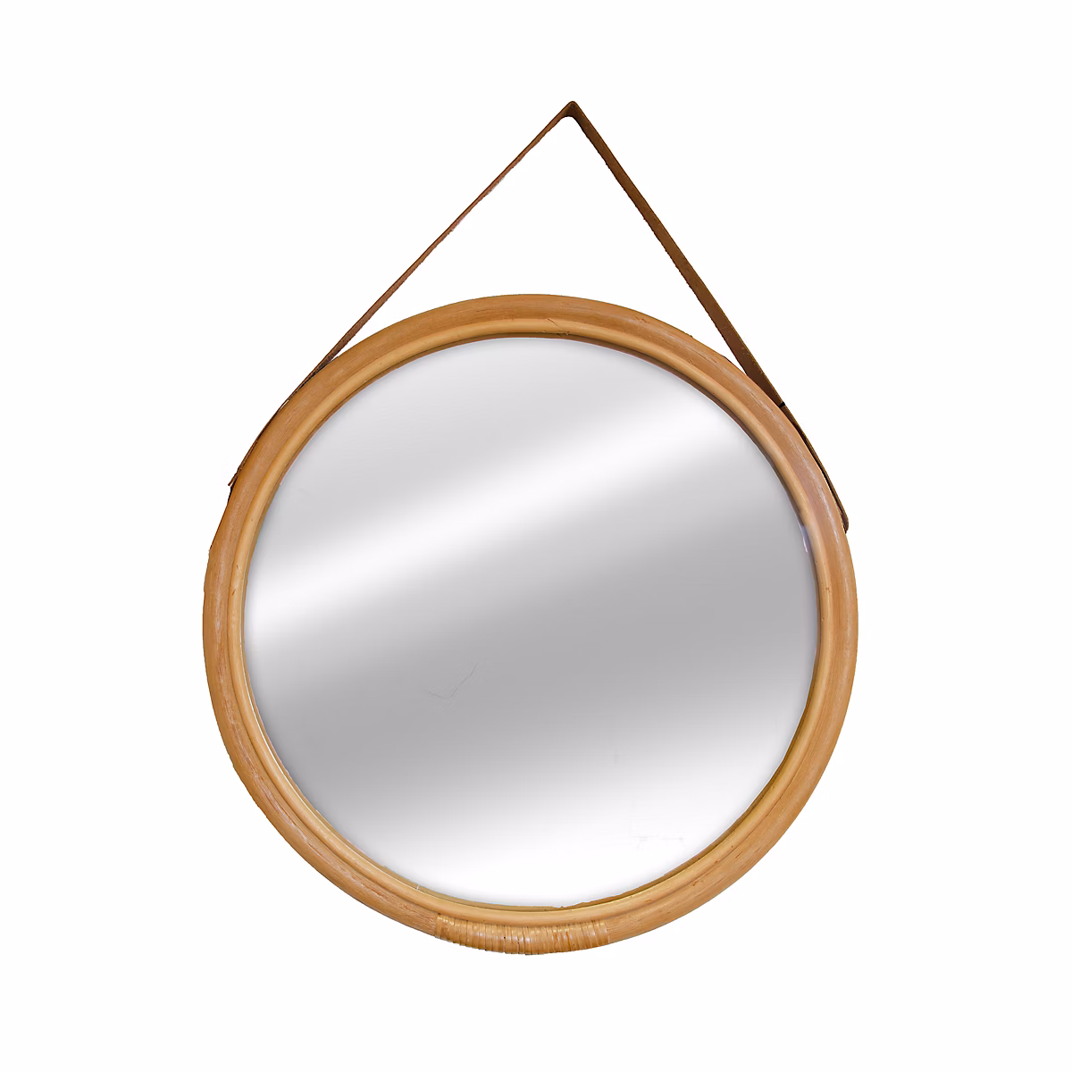 Miroir à lanière en cuir et cadre en bambou Ø32cm | Miroir