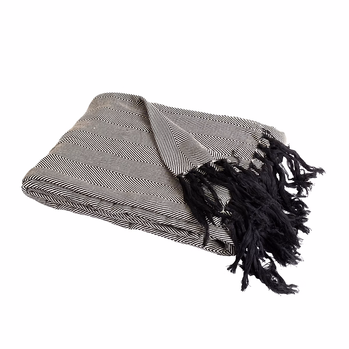 Couverture plaid 100% coton noire avec franges ZIGGY – SACASA