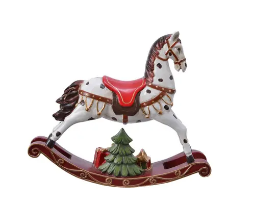 Cheval à bascule blanc et marron en résine à poser - 5 x 21,5 x 18,5 cm