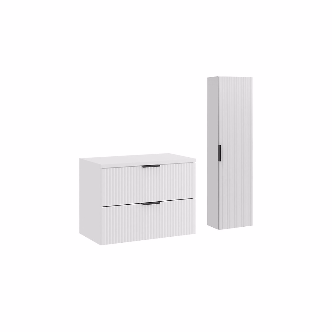 Ensemble meuble de salle de bains – Ensemble de salle de bain NOXERA 80 cm Meuble sous vasque suspendu blanc alpin mat avec plan pour vasque et colonne murale
