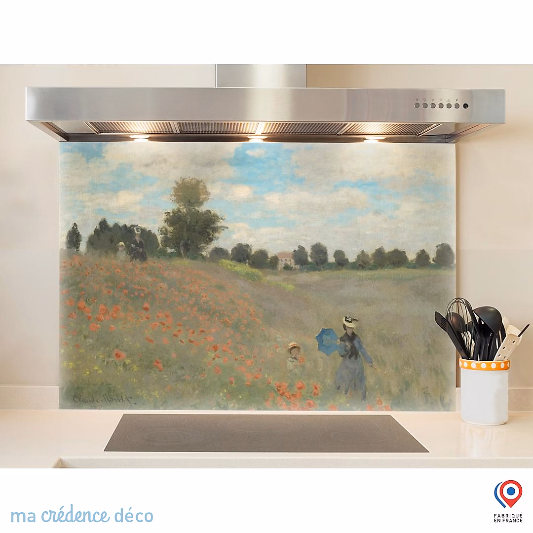 Crédence cuisine fond de hotte Claude Monet | Coquelicots – environs d'Argenteuil – Verre trempé – L 60 cm x H 45 cm