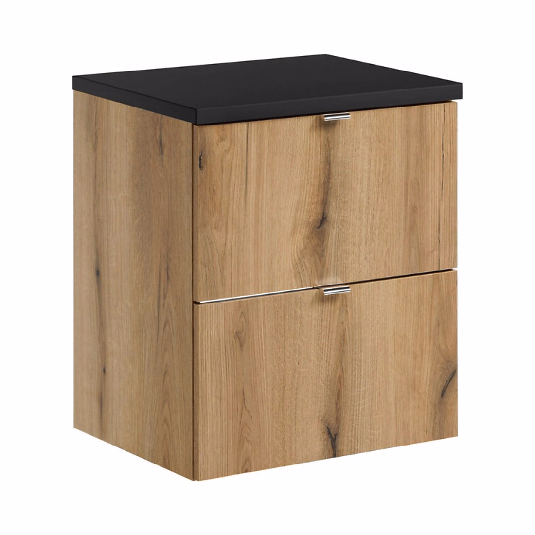 Ensemble de salle de bain suspendu VANO aspect chene et noir 50cm : meubles sous vasque à tiroirs et plan pour vasque – Réf. NJFNCLAIA6518489264
