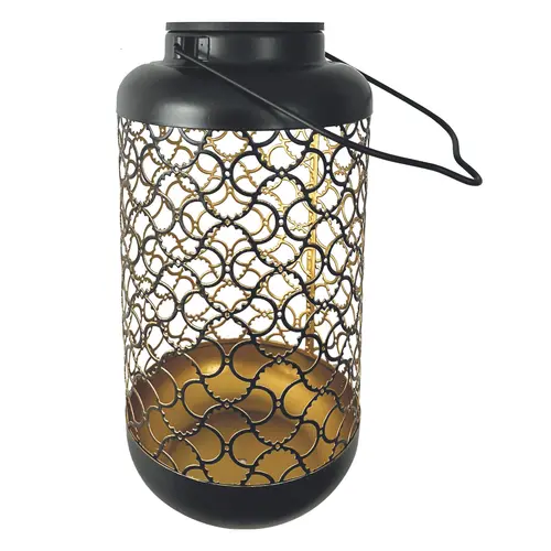 Lanterne solaire en métal doré et noir Watt&Home Bilbao - Ø 12 x H 25 cm