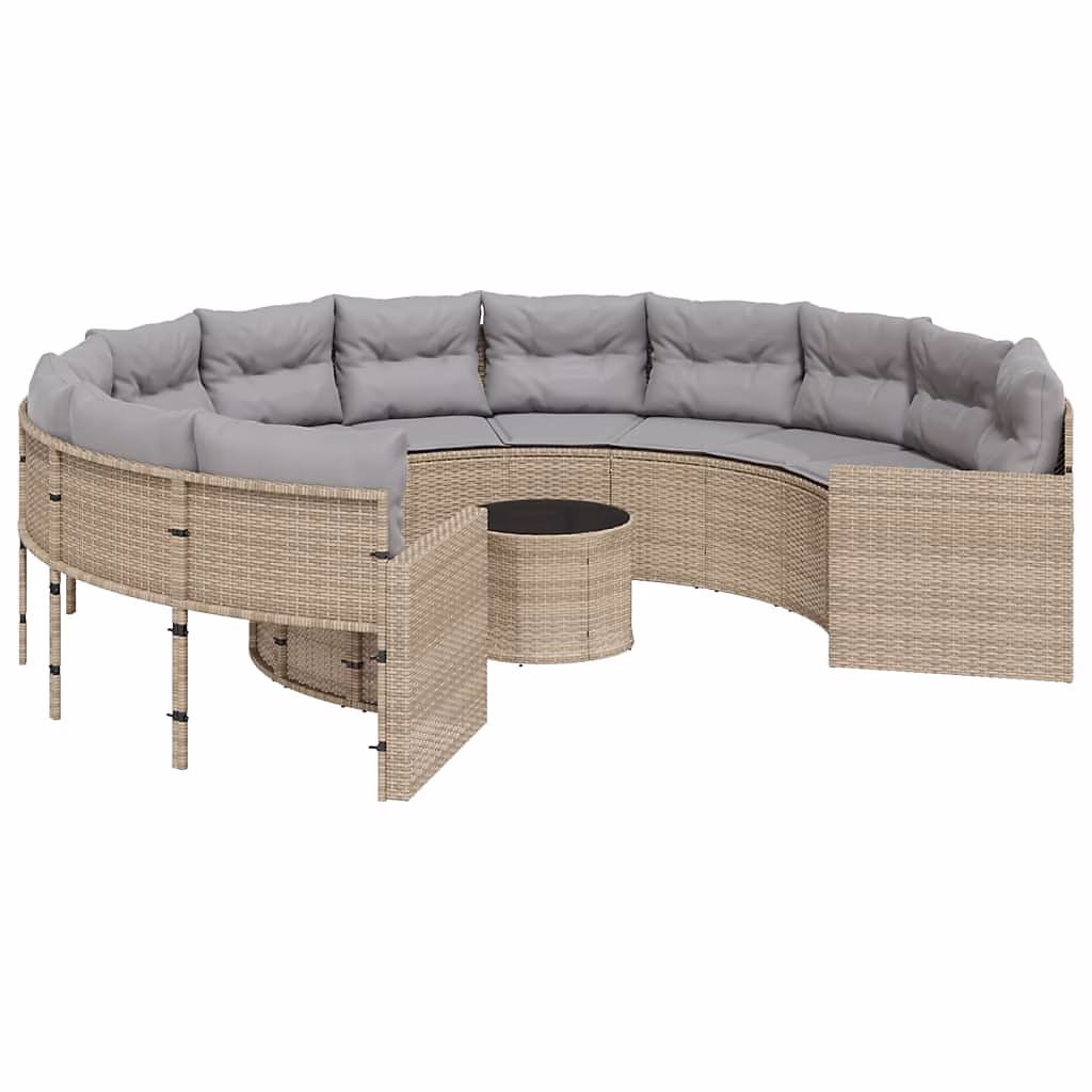 Salon et mobilier de jardin – Canapé de jardin avec table coussins rond beige résine tressée vidaXL