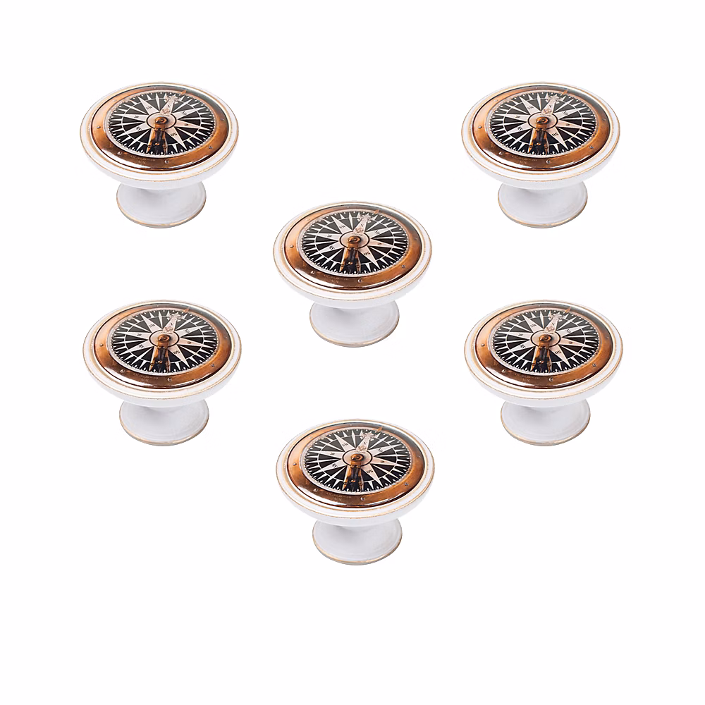 6 Un. bouton poignées de meuble Vintage Retro métal bronze patine blanc boussole – diamètre 37MM
