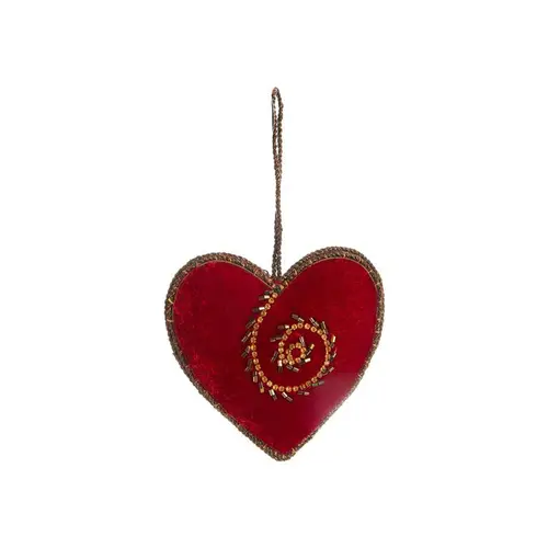 Décoration à suspendre cœur en velours bordeaux - 9,5 x 16 cm