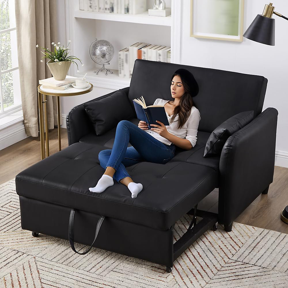 Canapé convertible 2 places | fonction lit – dossier réglable 3 positions – tissu PU imperméable