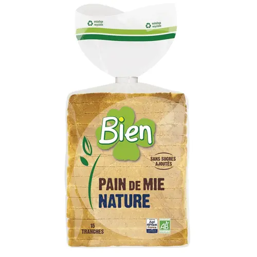 Pain de mie nature bio tranché Bien - 500 g