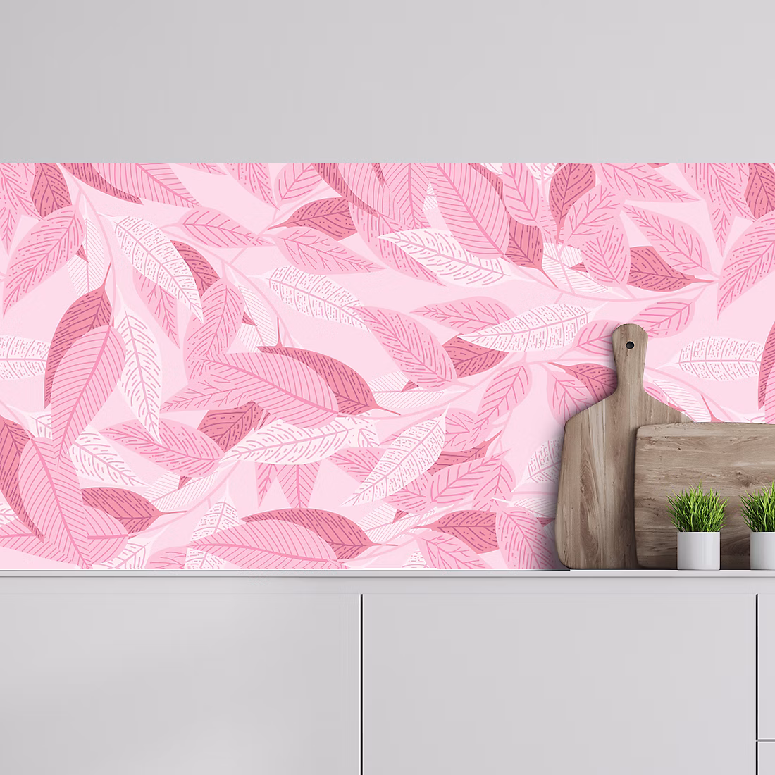 Crédence adhésive feuillages roses 40 × 200 cm