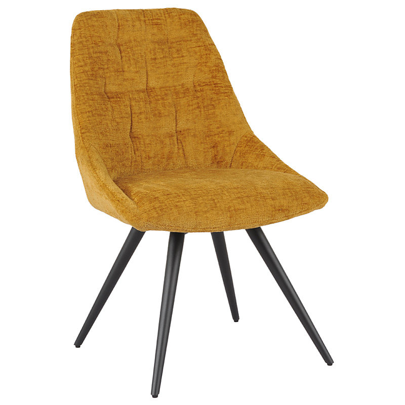Chaise rotative 180 degré tissu doux jaune et pieds métal noir – ATLANTIS