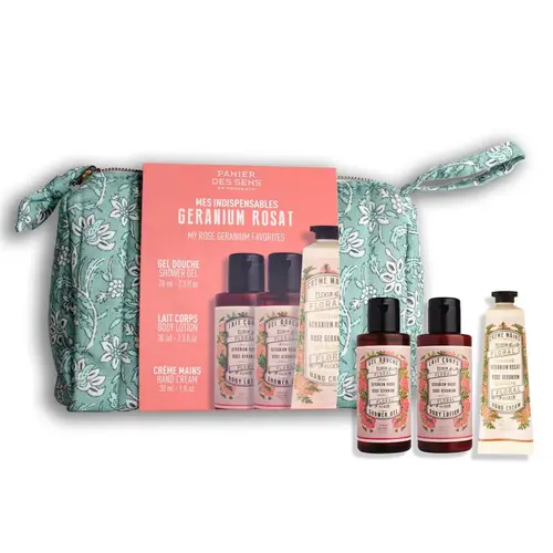 Trousse de voyage Géranium rosat Panier des Sens - les 4 pièces