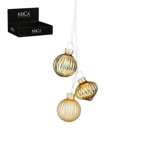 Grappe de 3 décorations à suspendre en verre doré - Ø 3,5 cm