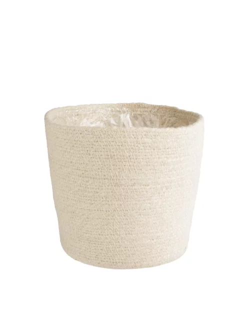Cache-pot vannerie naturelle coloris blanc en jute - 30 x 28 x 25 cm