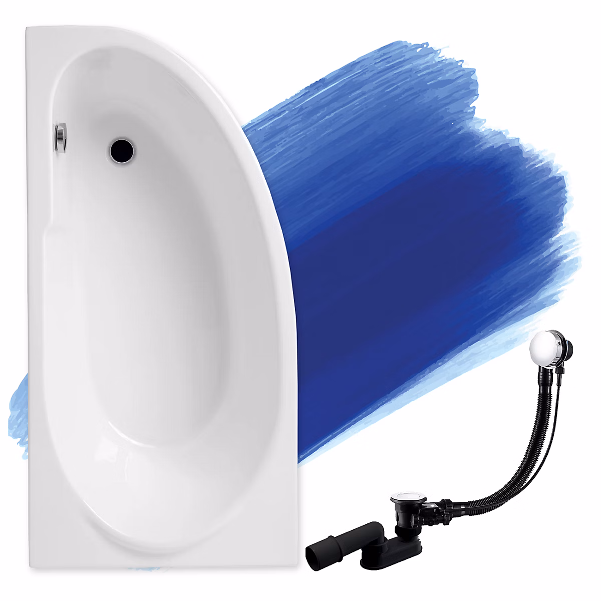 Baignoire asymétrique 140 × 70 Gauche MIKI acrylique blanc – sans Habillage + Pieds + Vidage à chromé