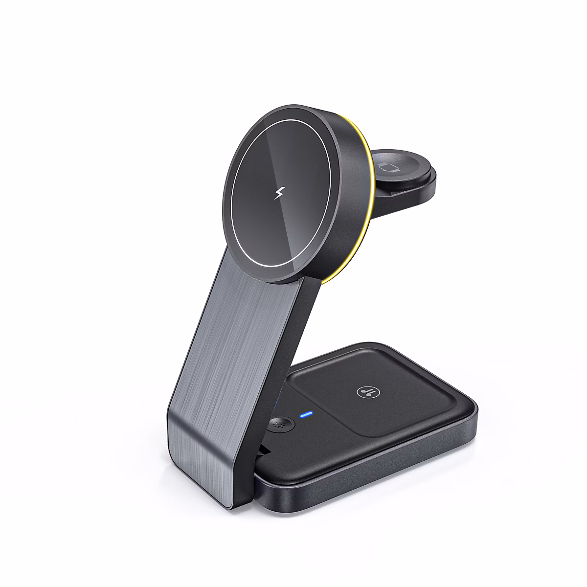BASHLWUA (Noir) Station de charge sans fil pliable 3 en 1 – chargeur sans fil magnétique sécurisé | compatible avec les séries iPhon