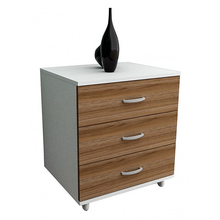 Chevet chiffonnier LINEA blanc châtaignier 3 tiroirs 53.5 × 45 × 63 cm