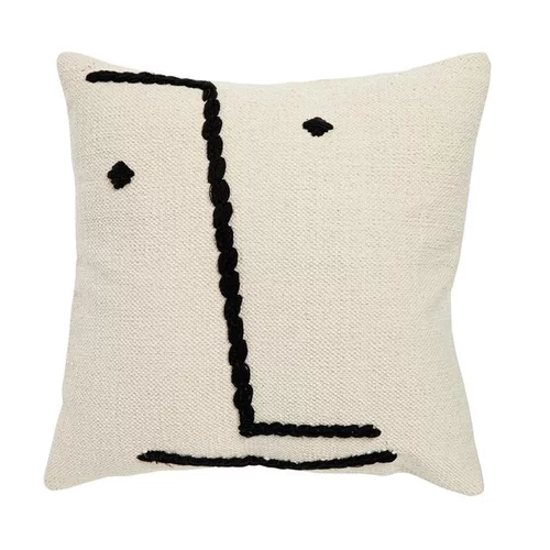 Coussin avec visage en coton blanc 60x60 cm