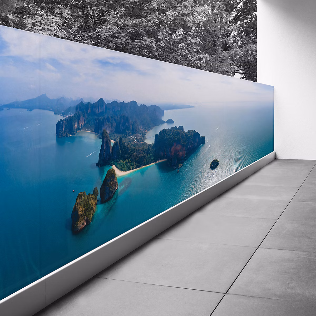 Brise vue Trompe l'oeil – 120 × 450 cm, Vue mer 3617689693606