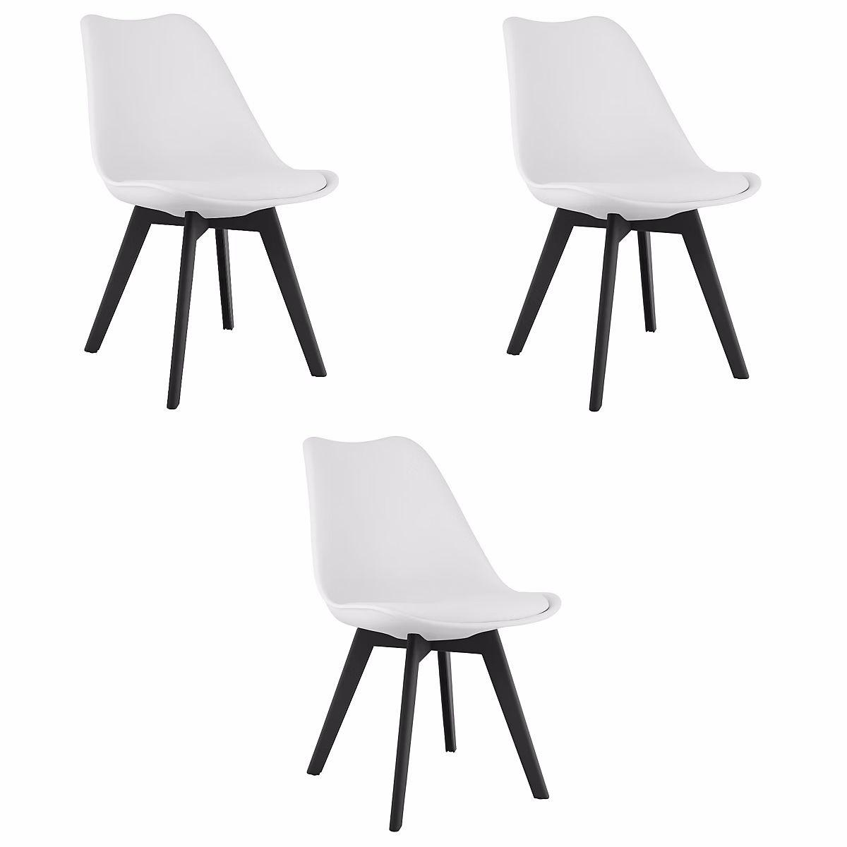 Chaise VALORA RIXK – Design ergonomique, blanche avec pieds noirs x 3