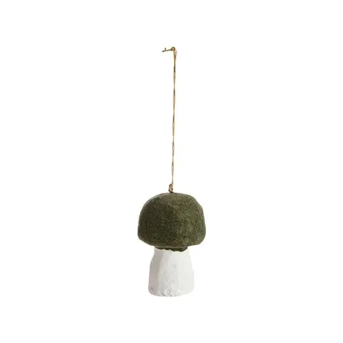 Décoration à suspendre champignon en coton mâché vert et blanc - Ø 6,5 x H 10 cm