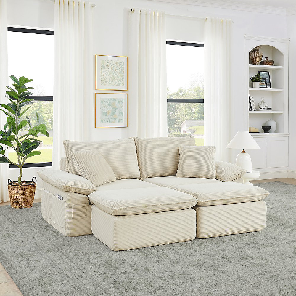 Canapé 2 places sans os – sans montage | gris | modulaire avec repose | pieds et rangement
