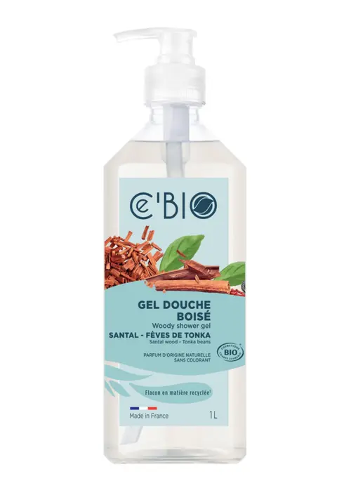 Gel douche bio boisé en flacon pompe C’Bio santal fèves de Tonka - 1 L