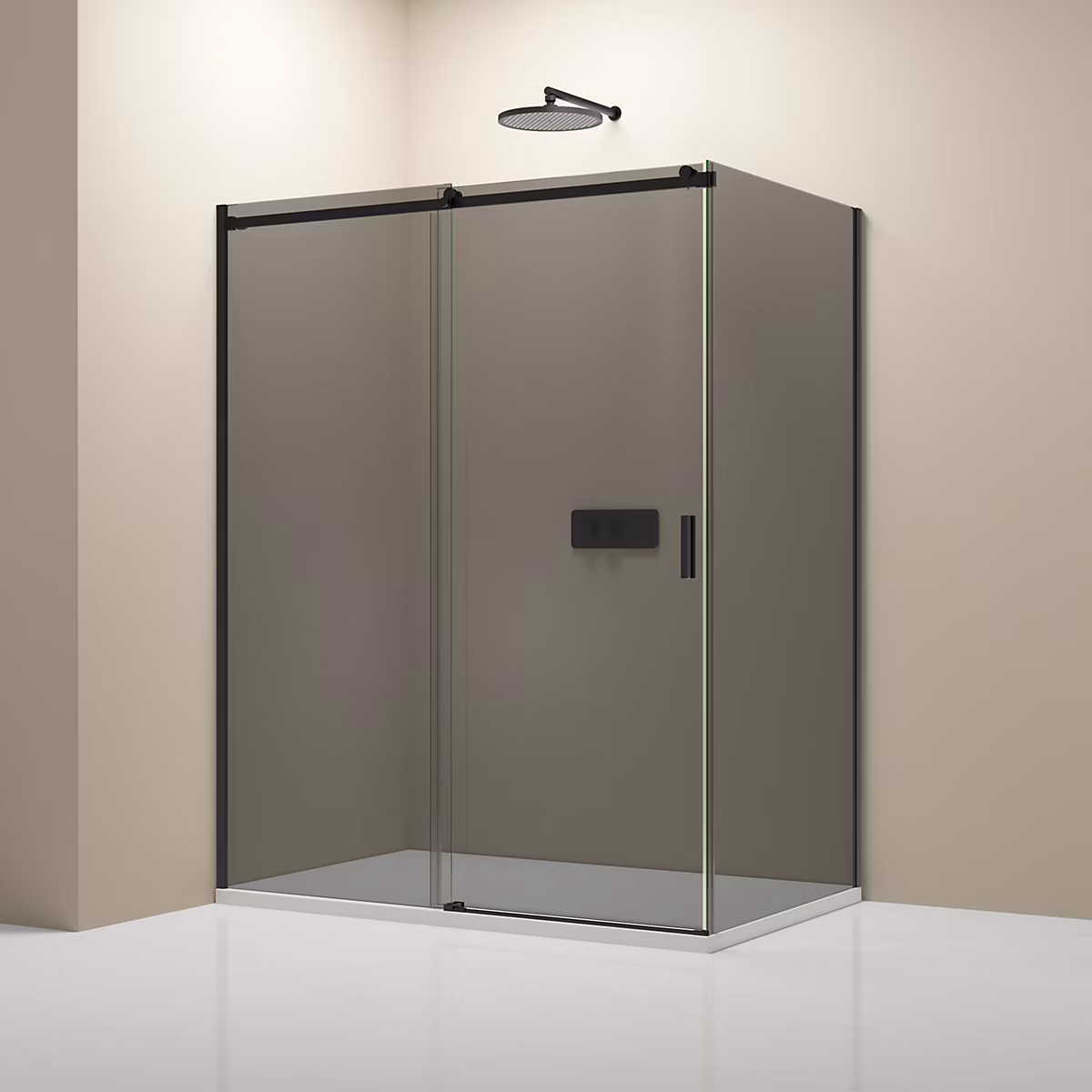 Cabine de douche d'angle | Verre fumé 8mm – porte coulissante – Profilé Noir mat – NT806 FLEX 160 × 90 × 195cm