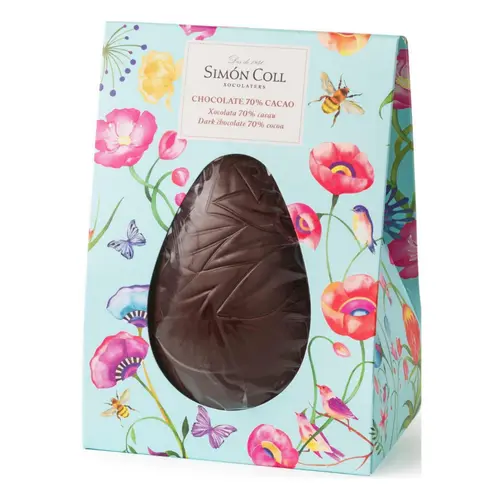 Œuf en chocolat noir 70% dans boite fleurie bleue Simon Coll - 150 g