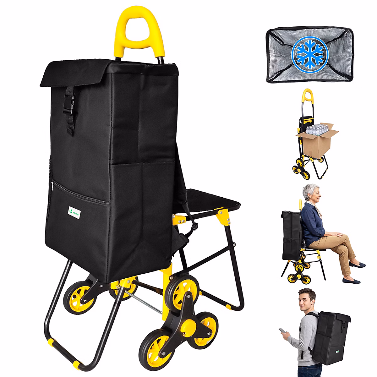 Chariot de courses pliable avec siege Jaune VOUNOT – Réf. EMDTWFHXY9028429041