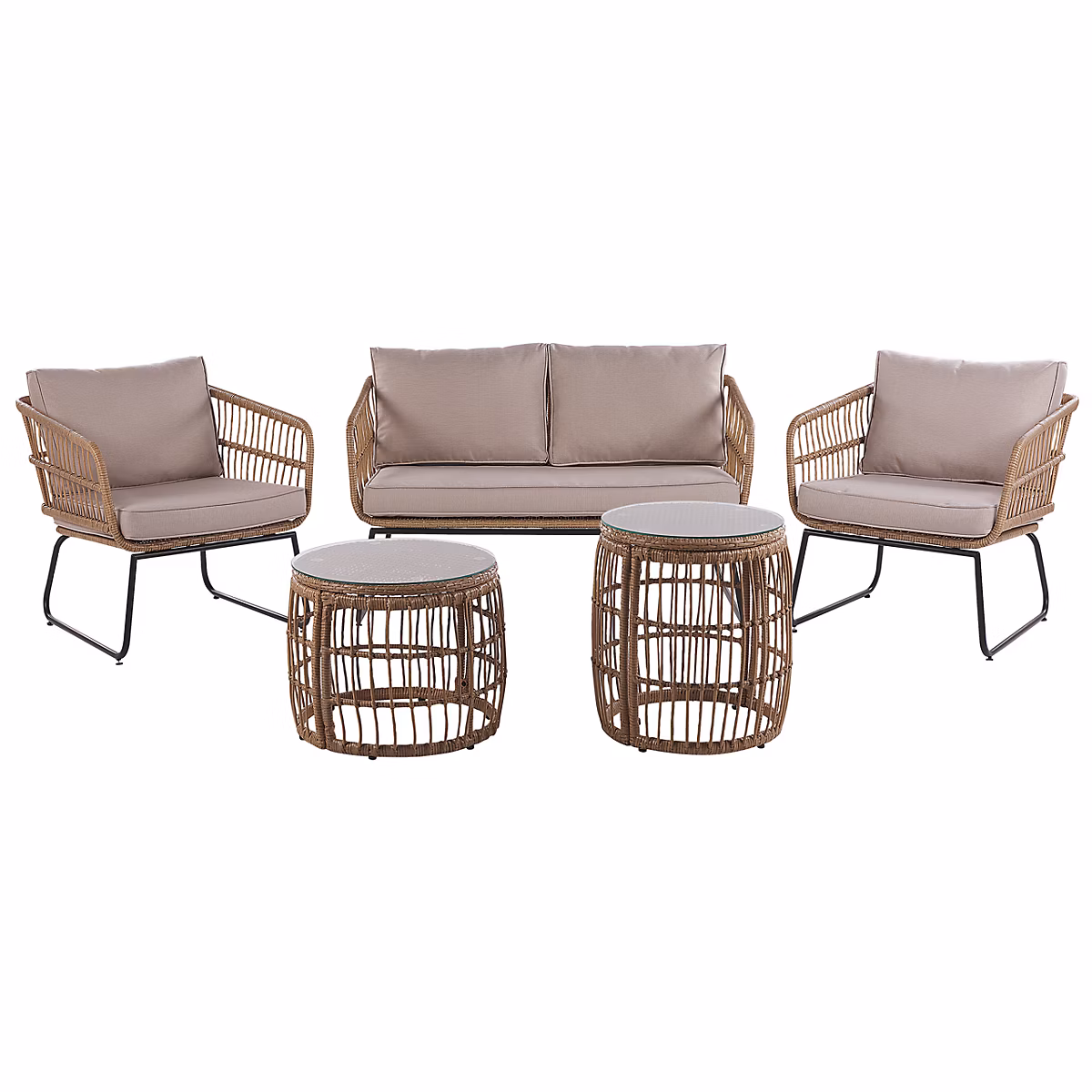 Salon et mobilier de jardin – Ensemble de salon de jardin avec table 4 places RAVELLO Polyrotin Naturel