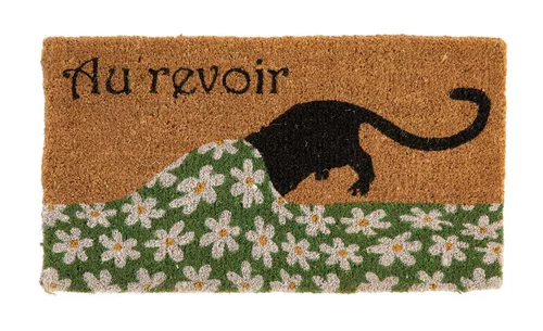 Paillasson en fibre de coco multicolore motif chat au revoir - 72 x 40 cm