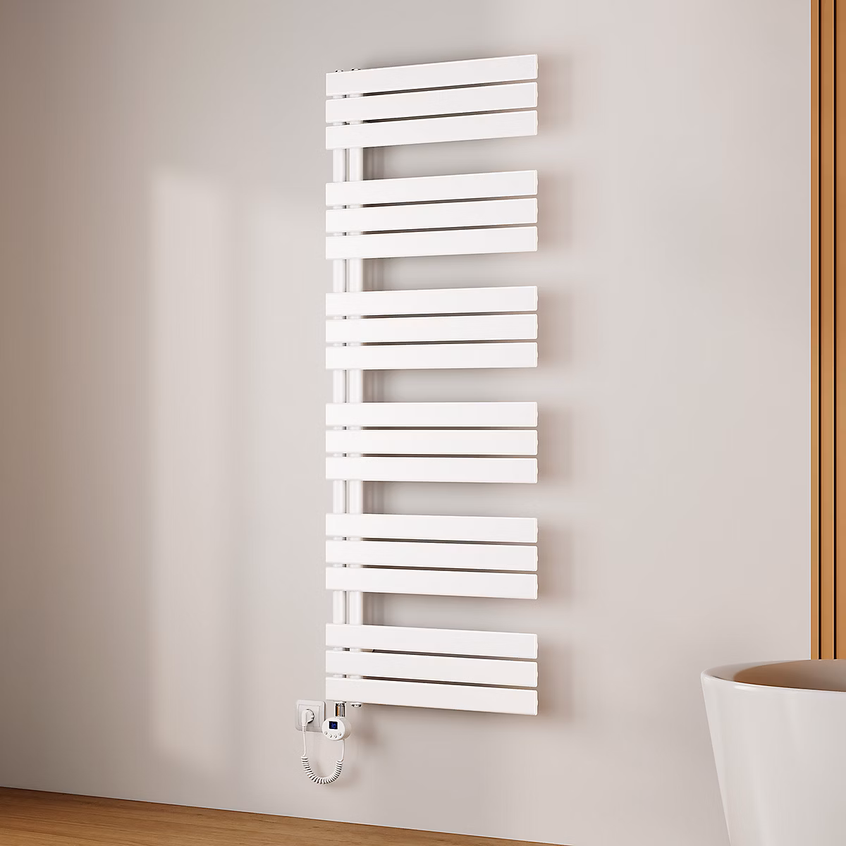 EMKE Radiateur Sèche-Serviettes Électrique 1599 × 600 mm – Blanc 1000W, WiFi, Modes Intelligents, Détection Fenêtre