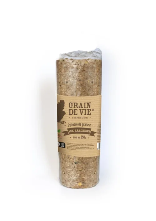 Cylindre de graisse pour oiseaux du ciel aux arachides Grain de Vie - 850 g