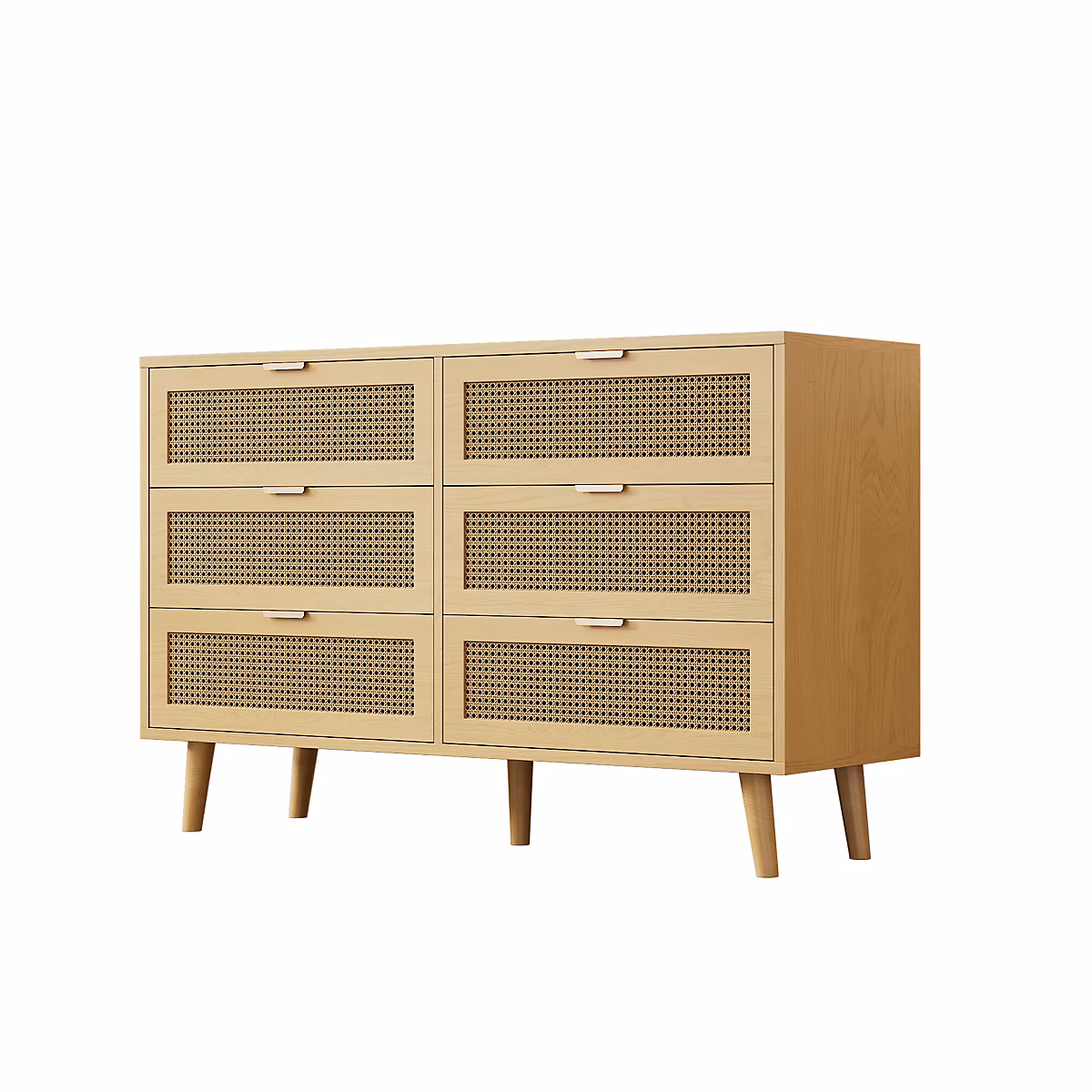 Buffet effet bois et en rotin à 6 tiroirs L120/H76 – 5/P40 cm