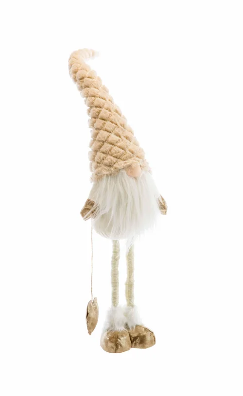 Gnome télescopique en tissu avec bonnet et cœur dorés - 24 x 13 x 73-95 cm
