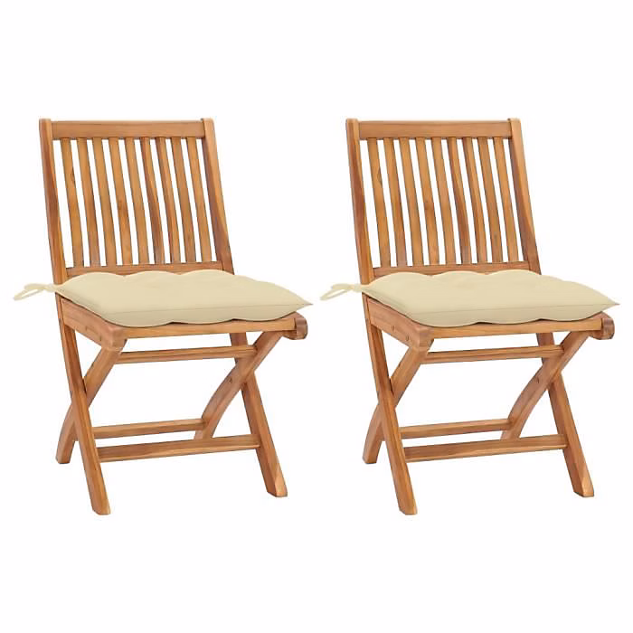 Chaises de jardin | VIDAXL – Teck massif – Blanc crème – Pliantes