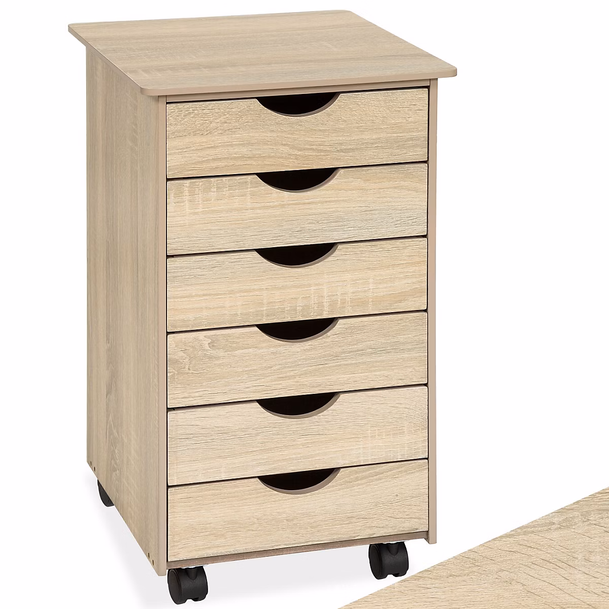 Caisson de bureau à roulettes en bois clair – Chêne Sonoma