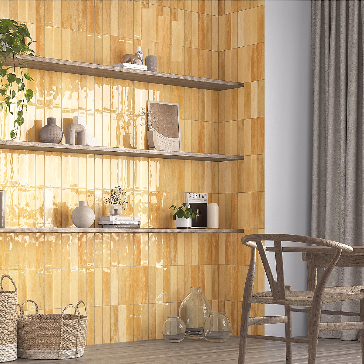 Carrelage mural intérieur/exterieur. Grès cérame Zellige Ochre 7 × 28cm