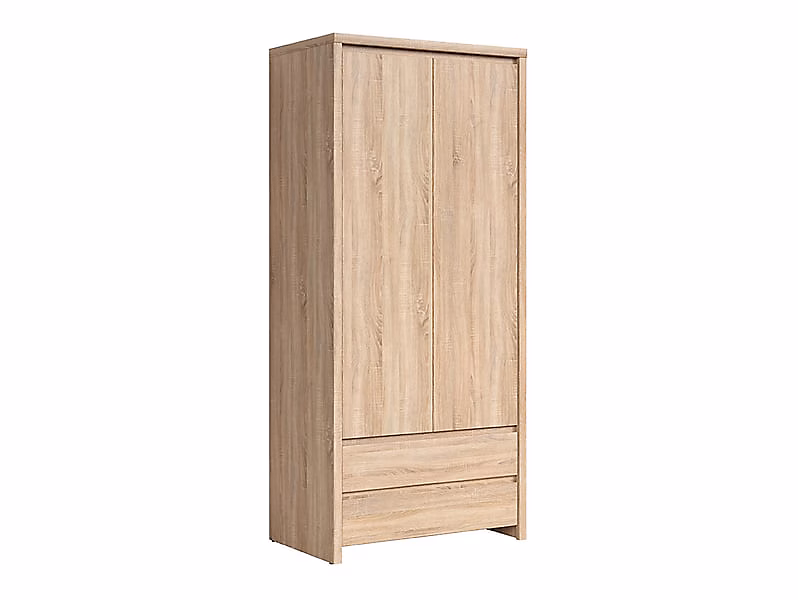 Armoire placard de rangement à deux portes avec 2 tiroirs | coloris chêne Sonoma – Longueur 90 x Hauteur 200 – 5 x Profondeur 55 – 5 cm