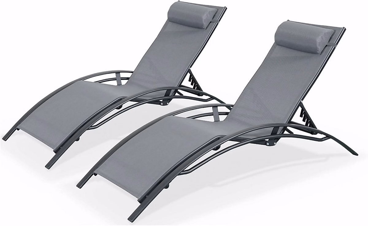 Duo de Bains de Soleil Anthracite en Aluminium et Textilène – Réf. SQYWXVGZZ6758064502