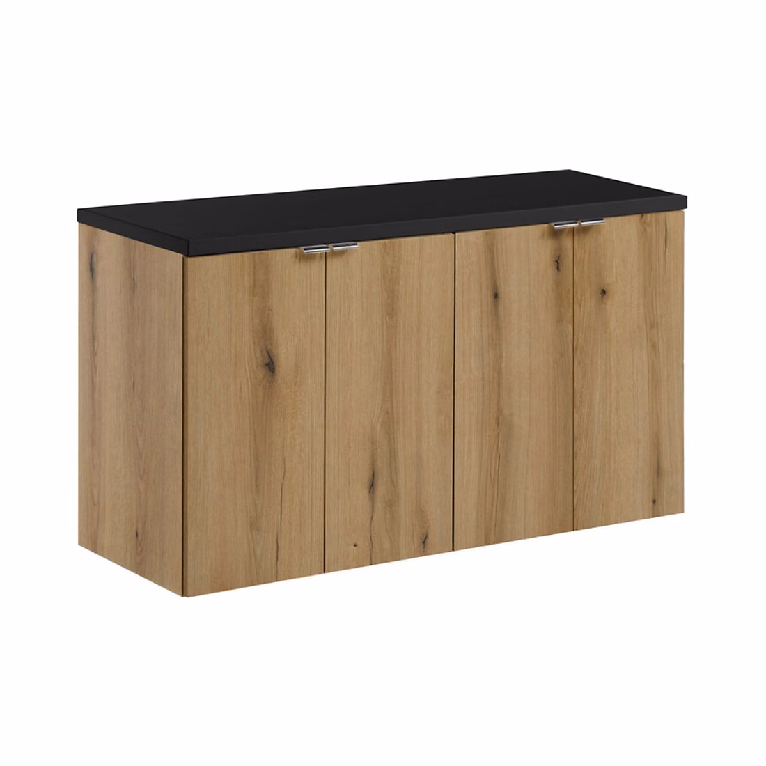 Meuble de salle de bains – Ensemble de salle de bain suspendu VANO aspect chene et noir 100cm : meubles sous vasque à placards et plan pour vasque